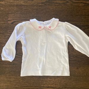 Little English pink bow embroidered collared shirt 18M